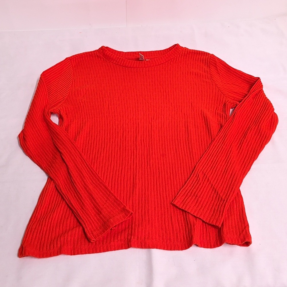 Pilcro Top Women XL Red Ribbed Knit Long Sleeve Crew Neck Anthropologie Fall